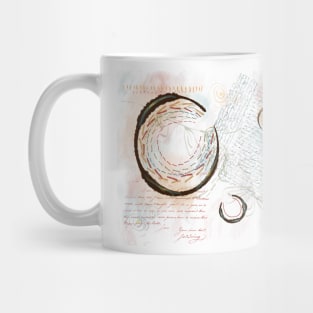 Abstract Broken circles mixed media with stitches and lettering in muted colors Mug